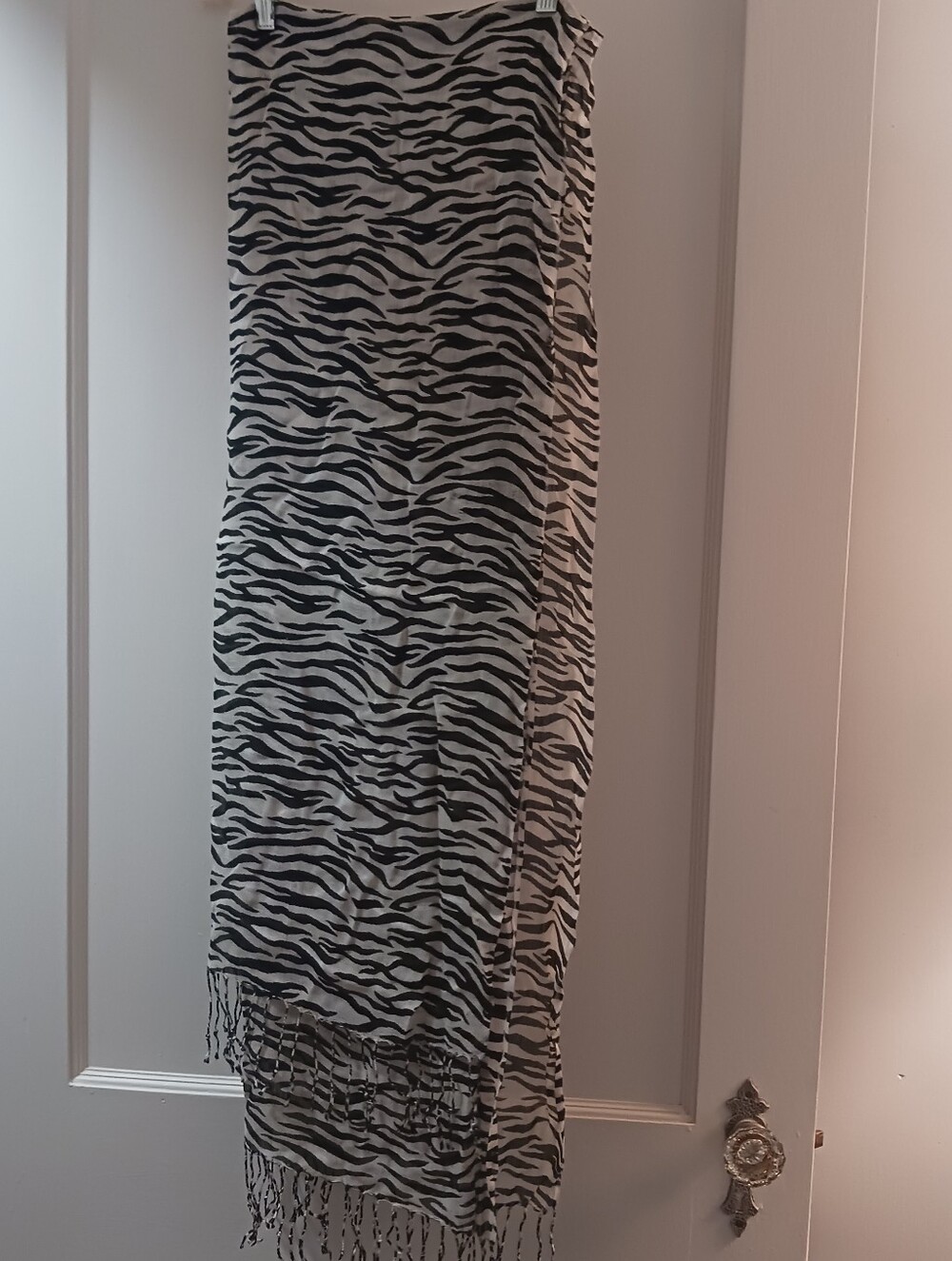 Zebra Print Fringe Wrap - Black and White